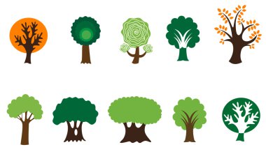 Set of tree symbols as a signs or emblems clipart