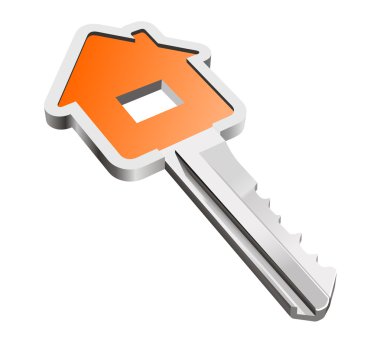 House metallic key isolated on white as a concept of real estate clipart