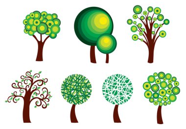 Set of tree symbols as a signs or emblems clipart