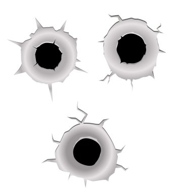 Bullet holes in metal isolated on white clipart