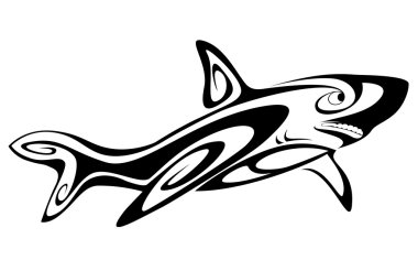 Black shark tattoo for design isolated on white clipart