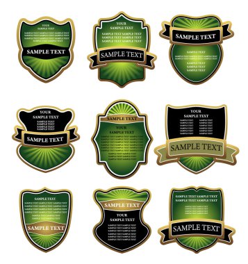 Set of green and gold labels for design food and beverages clipart