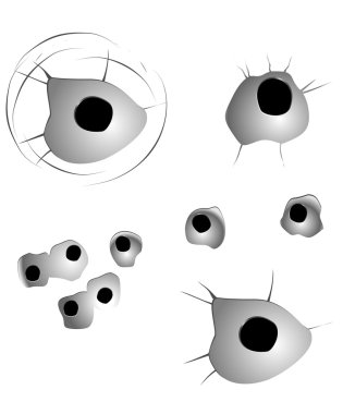 Bullet holes set in metal isolated on white clipart