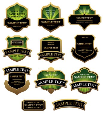 Set of green and golden labels clipart