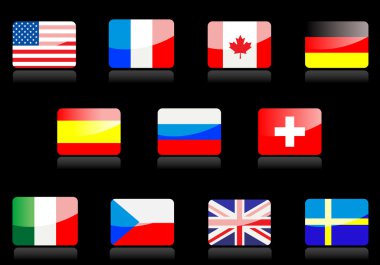 Glossy national flags on the black background clipart