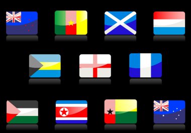 siyah arka plan üzerine parlak ülke bayrakları
