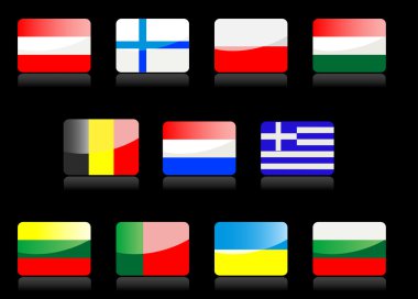 Glossy national flags on the black background clipart