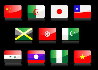 Glossy national flags on the black background clipart