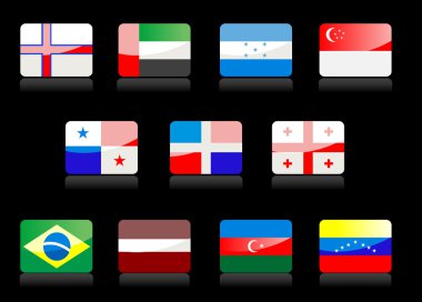 siyah arka plan üzerine parlak ülke bayrakları