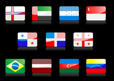 Glossy national flags on the black background clipart