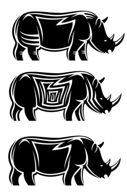 Set of wild rhinoceroses isolated on white clipart