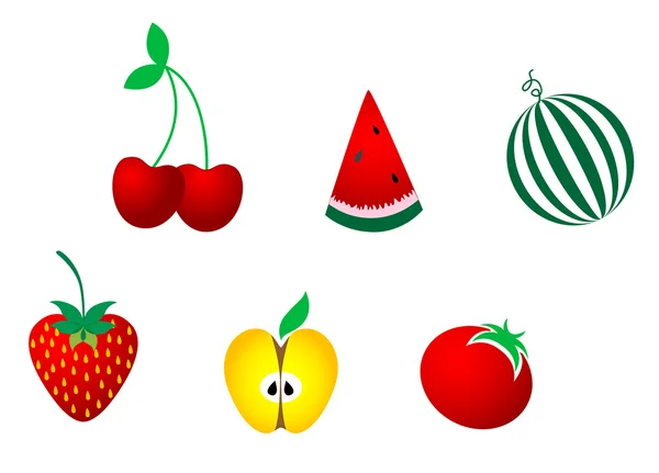 Kleurrijke Pictogrammen Van Smakelijk Vruchten Geïsoleerd Wit — Stockvector