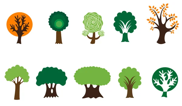 Uppsättning Träd Symboler Som Ett Tecken Eller Emblem — Stock vektor