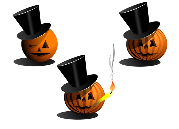 Ensemble Citrouilles Halloween Chapeaux Noirs — Image vectorielle
