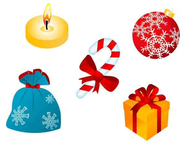 Ícones Natal Símbolos Desenho Isolado Branco — Vetor de Stock