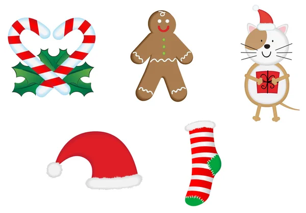 Ícones Natal Símbolos Desenho Isolado Branco —  Vetores de Stock