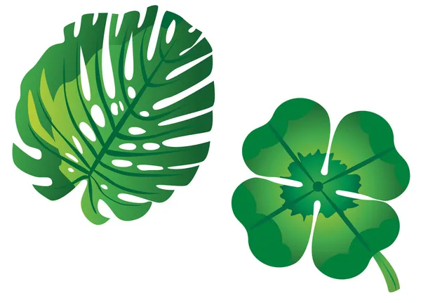 Dvě Zelené Listy Ikony Izolovaných Bílém — Stockový vektor