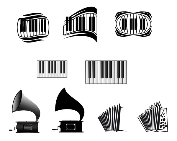 Ícones Música Símbolos Isolados Branco — Vetor de Stock