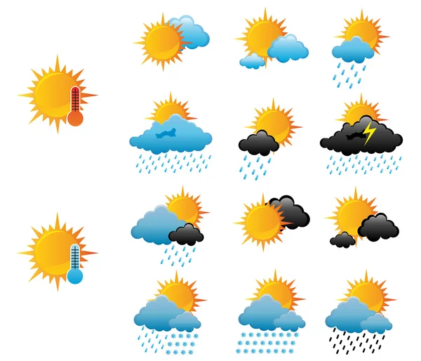 Set Weather Icons Web Design Isolated White — Stock Vector