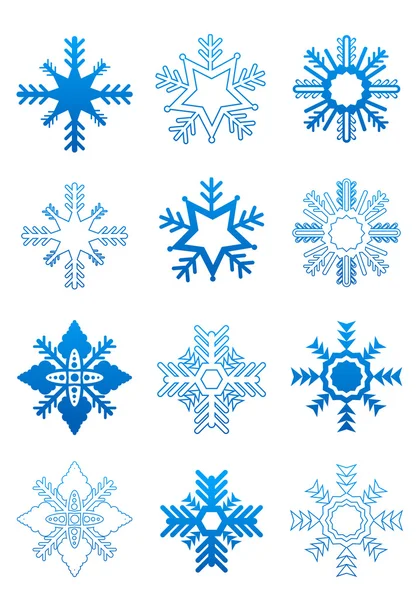 Комплект Снежинок Дизайна Изолирован Белом — стоковый вектор