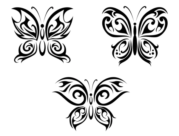 Tatouages Isolés Papillon Sur Fond Blanc — Image vectorielle