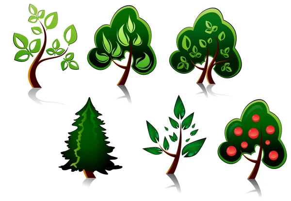Uppsättning Träd Symboler Som Ett Tecken Eller Emblem — Stock vektor