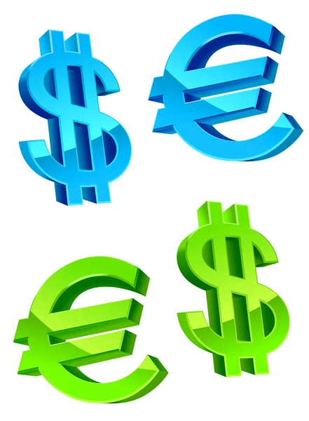 Glossy Currency Symbols Usa Dollar Euro — Stock Vector