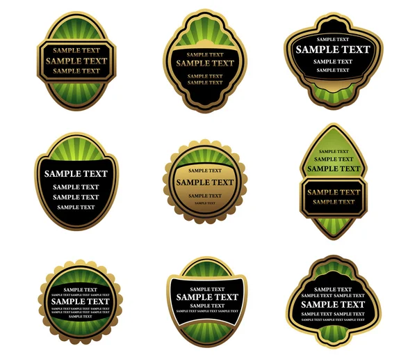 Set Etichette Oro Alimenti Bevande Design — Vettoriale Stock