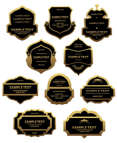 Conjunto de etiquetas douradas e molduras — Vetor de Stock