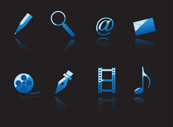 Ensemble Symboles Internet Médias Brillants — Image vectorielle