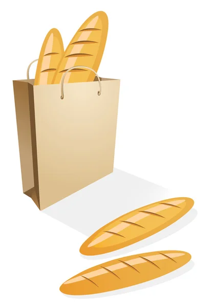 Bolsa de compras con pan — Vector de stock