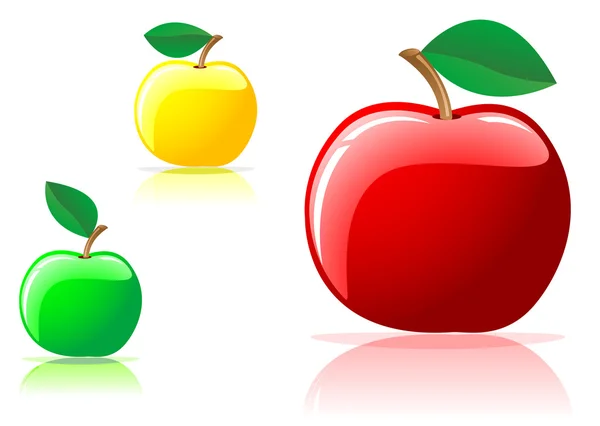 Drei Appetitliche Äpfel Isoliert Auf Weißem Hintergrund — Stockvektor