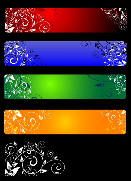 Bannières Colorées Avec Des Fleurs Isolées Sur Fond — Image vectorielle