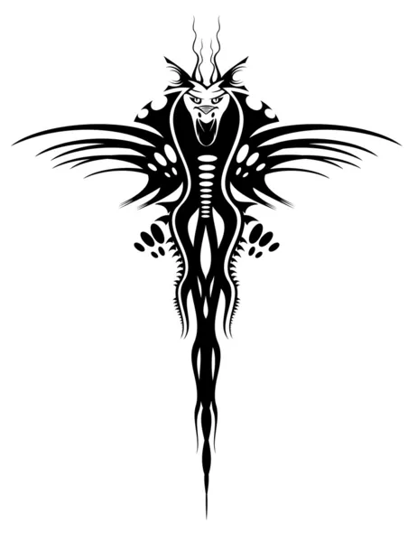 Изолированная Татуировка Черного Дракона Белом — стоковый вектор
