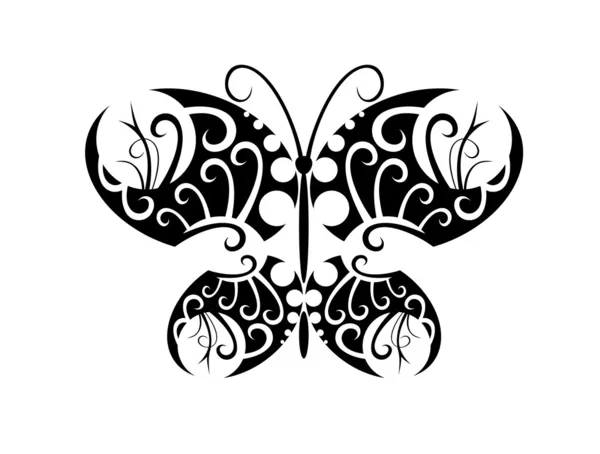 Isolated Tattoo Beautiful Black Butterfly White — Stock Vector