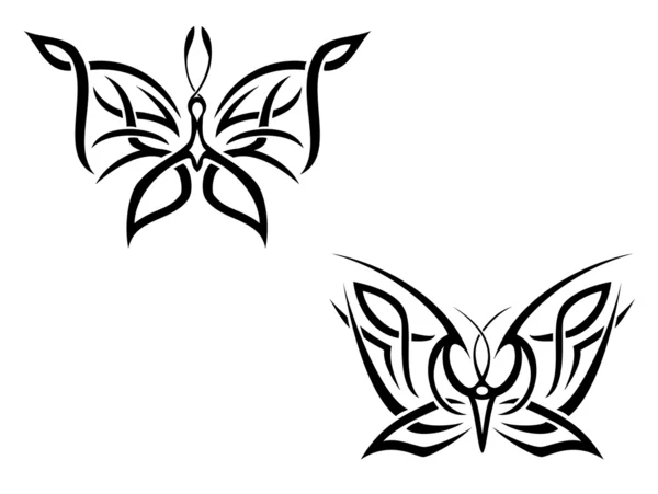 在白色背景上的部落风格的孤立的蝴蝶纹身 — 图库矢量图片
