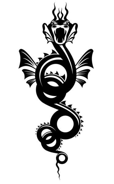 Изолированная Татуировка Черного Дракона Белом — стоковый вектор