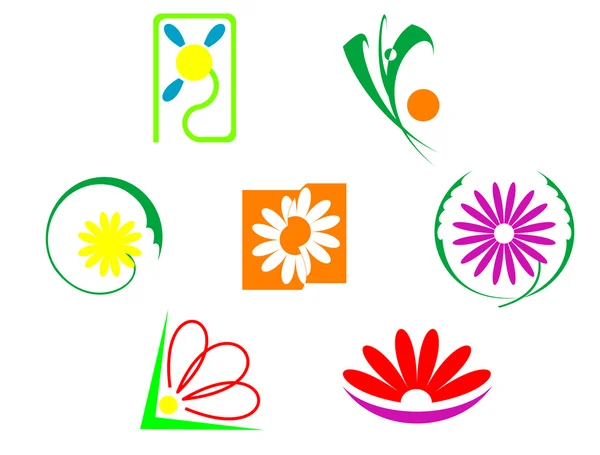 Set Flowers Icons Isolated White — Stock Vector