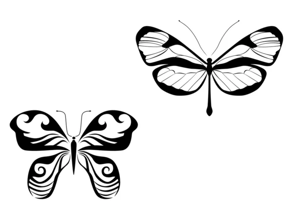 Tatuaggi Farfalla Isolati Stile Tribale Sfondo Bianco — Vettoriale Stock