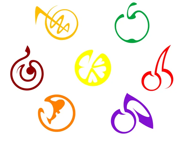 Conjunto Coloridos Iconos Frutas Aislados Blanco — Vector de stock