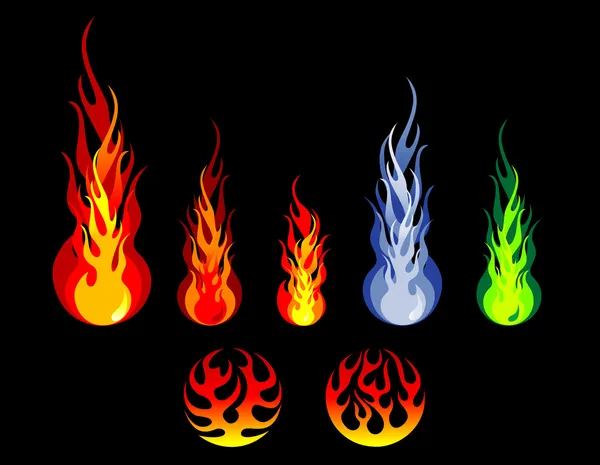 火和火焰剪影 — 图库矢量图片