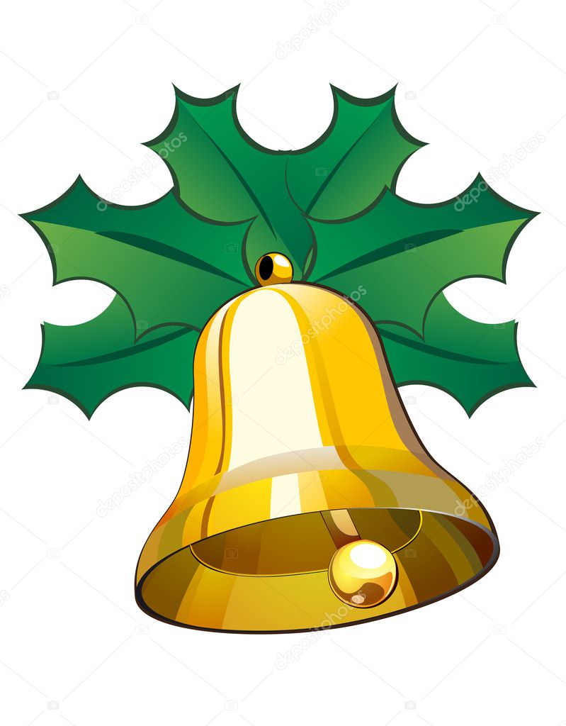 Christmas bell in holly leaves as a symbol of holiday