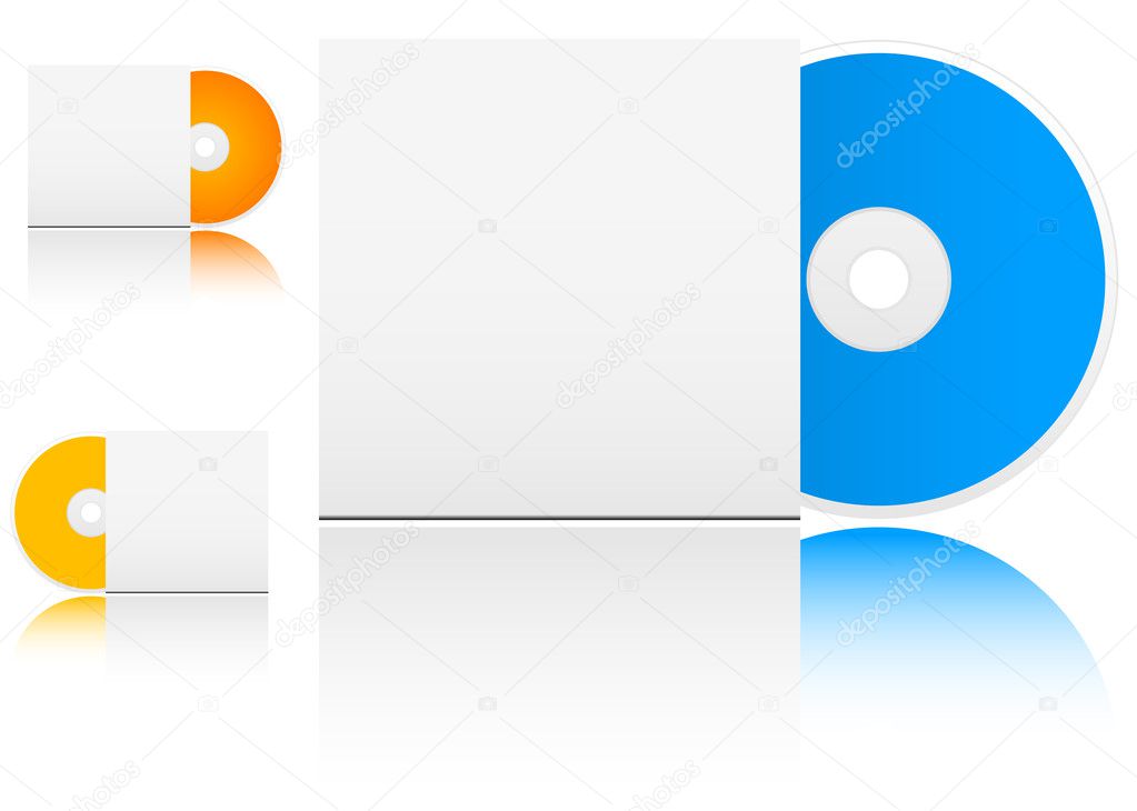 Compact disk with empty box on white background