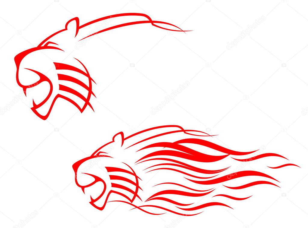 Red tiger sign isolated on white as symbol of danger