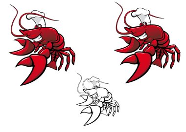 Smiling red crayfish chef isolated on white clipart