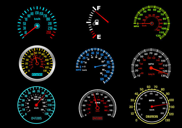 Set of car speedometers for racing design