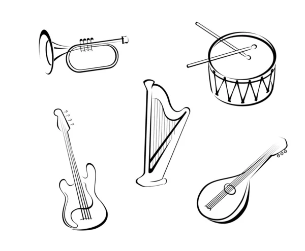 Conjunto Instrumentos Musicais Cordas Para Design Música — Vetor de Stock