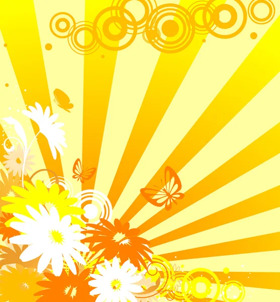 花と太陽の光の花の背景 — ストックベクタ