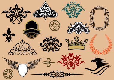 Set of royal heraldic elements isolated on background clipart