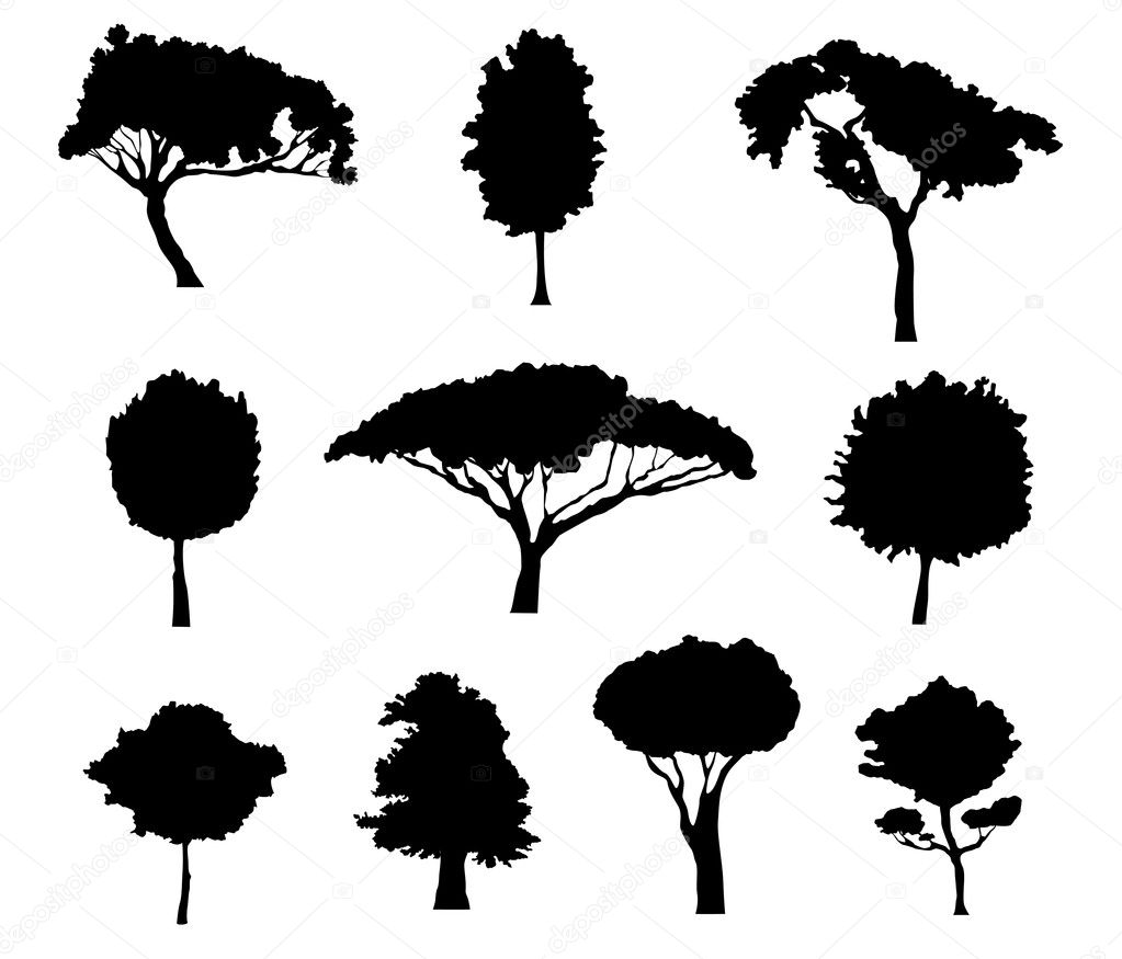 Set of tree silhouettes for ecology design